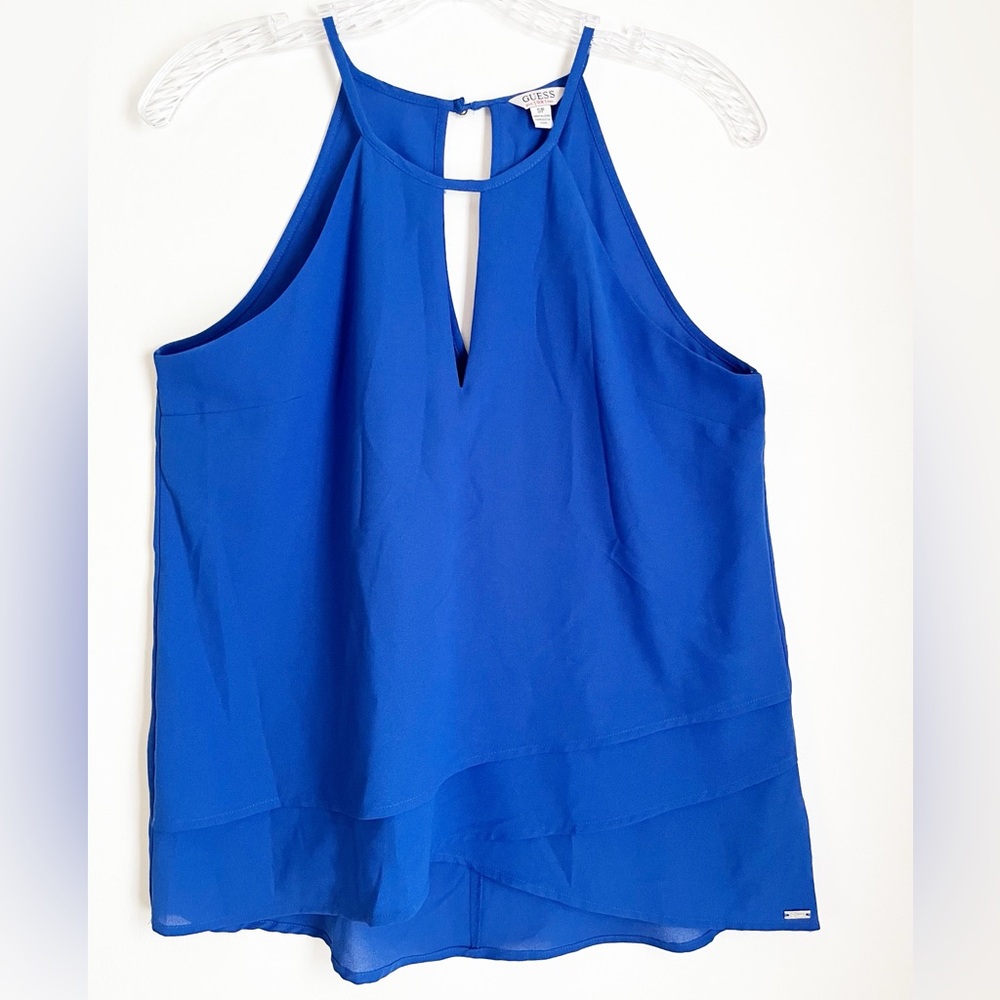 Guess Royal Blue Sleeveless Women's Top w/Metal Accents, Deep V at Neck & Back